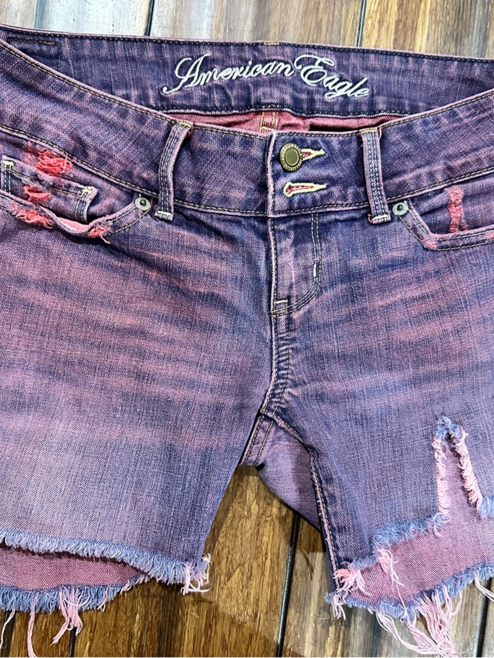 American Eagle Pink to Purple Ombre Denim Shorts
